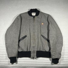 Vintage DeLONG Shell Oil Wool Bomber Jacket Mens 44L Grey Workwear Made In USA
