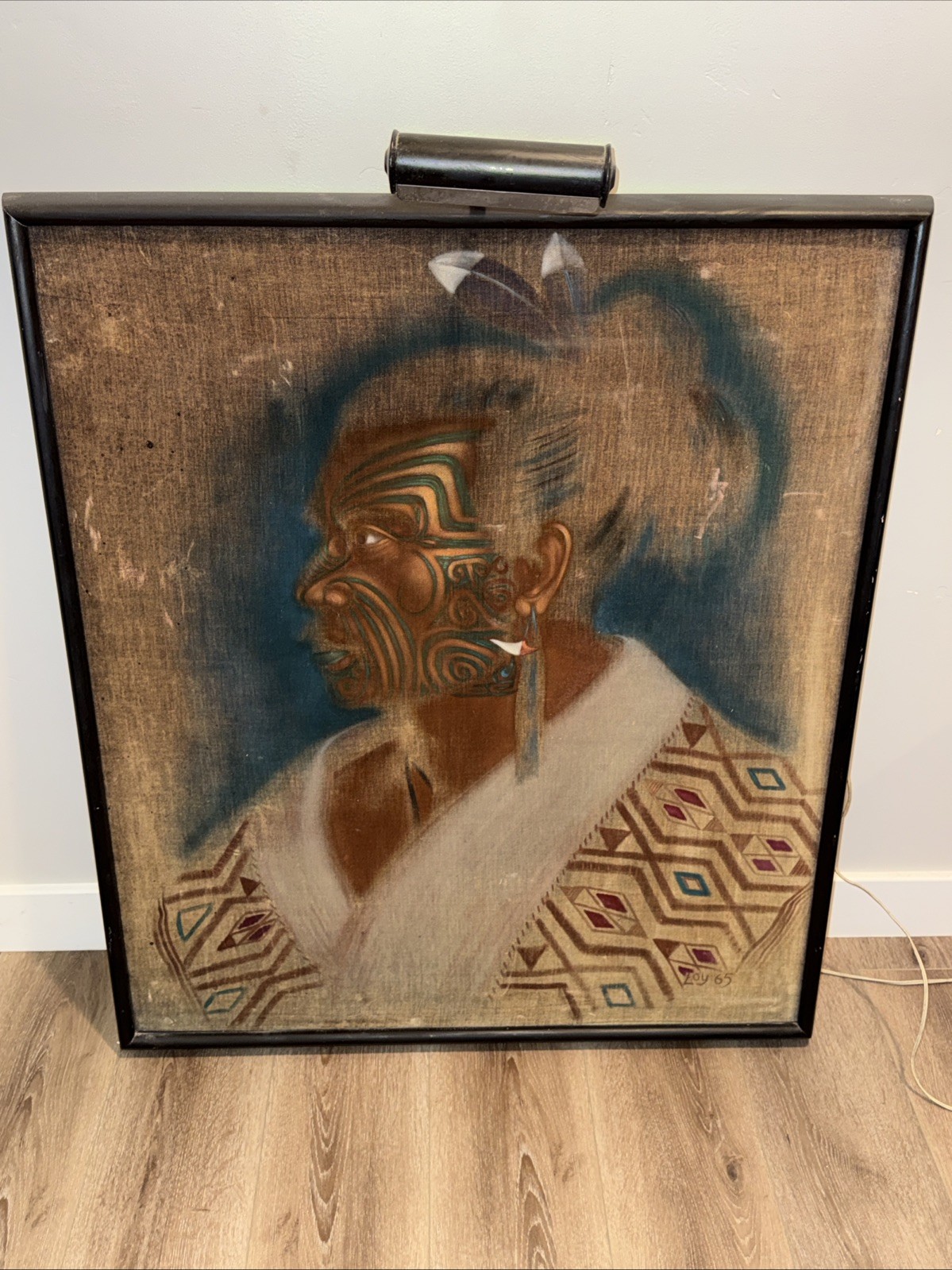 Vintage Original OOAK Painting of a Māori Chief on Velvet 37”x32” With ...