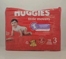 Huggies Little Movers Size 3 Baby Diapers 28 Count Leak Free Comfort 16-28 lbs