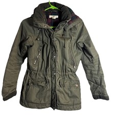 L.O.G.G. H M Women  s Olive Green Quilted Hooded Utility Jacket Size 4 US