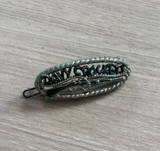RARE VINTAGE DAVY CROCKETT SILVER GREEN TONE BARRETTE HAIR CLIP COLLECTABLE TOYS