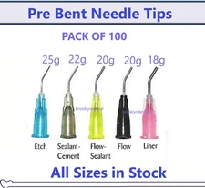100 (Blue) Pre Bent Needle Tips for Etch - Sealant Pre-Bent needle tips 25 Ga.