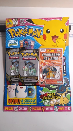Pokémon Magazine issue 110 Charizard Keyring Mega Evolution Fun Packs Stickers 