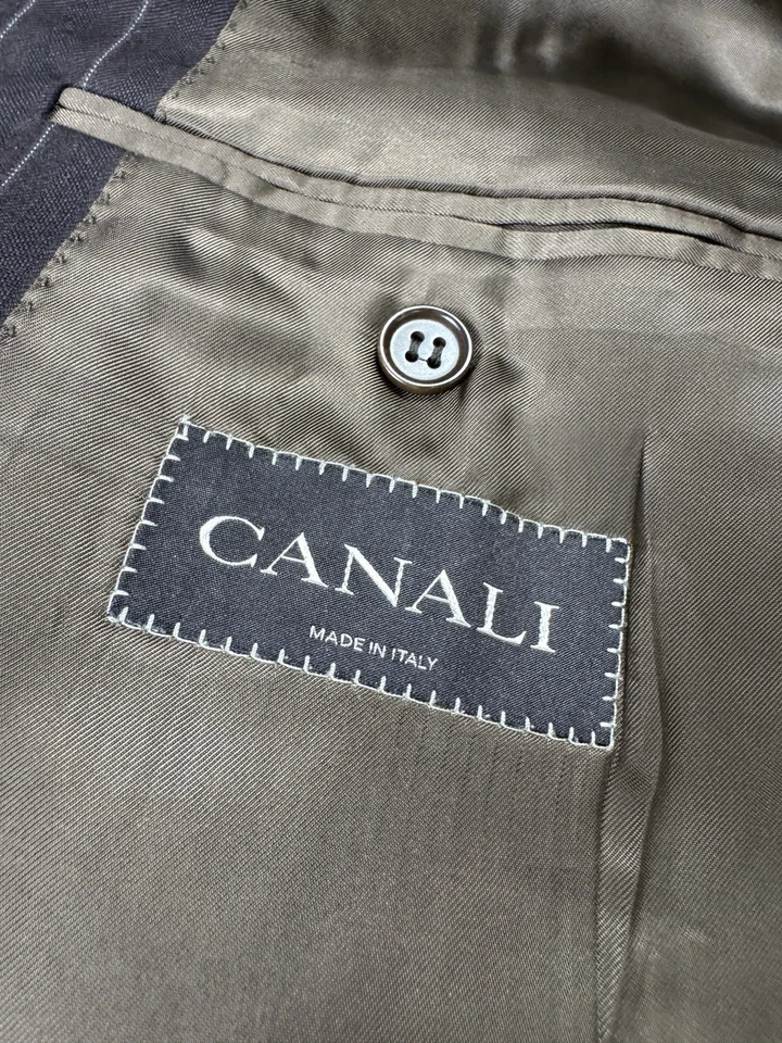 Blazer Traje Chaqueta Abrigo Deportivo Canali Para Hombre 44L 100% Lana Marrón Rayas Lujo Foto 4 de 4
