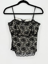 NY C Black Floral Lace Babydoll Y2K Cami Top Size L Witchy Whimsigoth Indie Grun