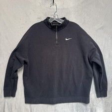 Nike Sweatshirt Mens Medium Black 1/4 Zip Fleece Pullover Swoosh Logo DC5424-010