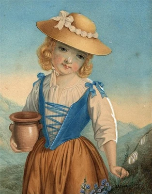 W Crawford - Aquarell Gemälde - Portrait eines jungen Mädchens 1898 - 19. Jahrhundert - Bild 1 von 4