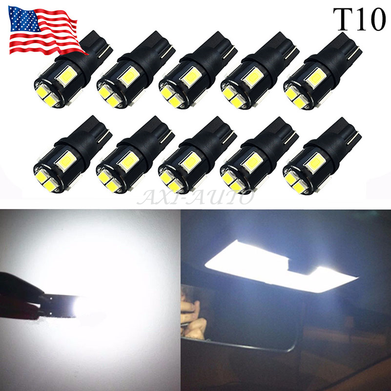 AUXITO T10 White LED License Plate Light Bulbs - 10 Pack, 6000K Xenon White, 2400LM Total, CANbus Compatible