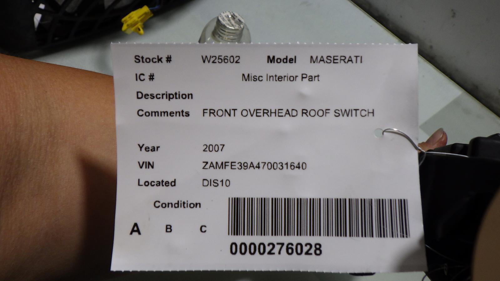 2007 MASERATI QUATTROPORTE M139 FRONT OVERHEAD ROOF SWITCH 69148930