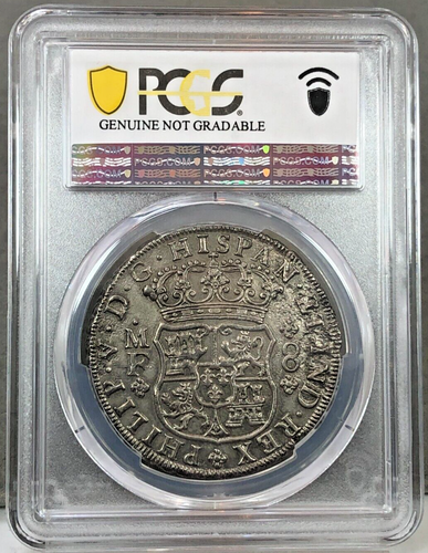 1739 Messico pilastro dollaro 8 reales moneta argento 8R ~ Mo MF ~ PCGS ORIGINALE AU DET. - Foto 4 di 5