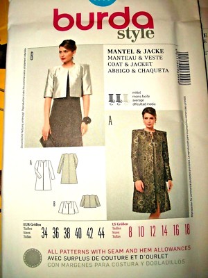 Miss Burda STYLE 6999 Pattern Coat & Jacket UNCUT Size 8-10-12-14-16-18 Jackie O