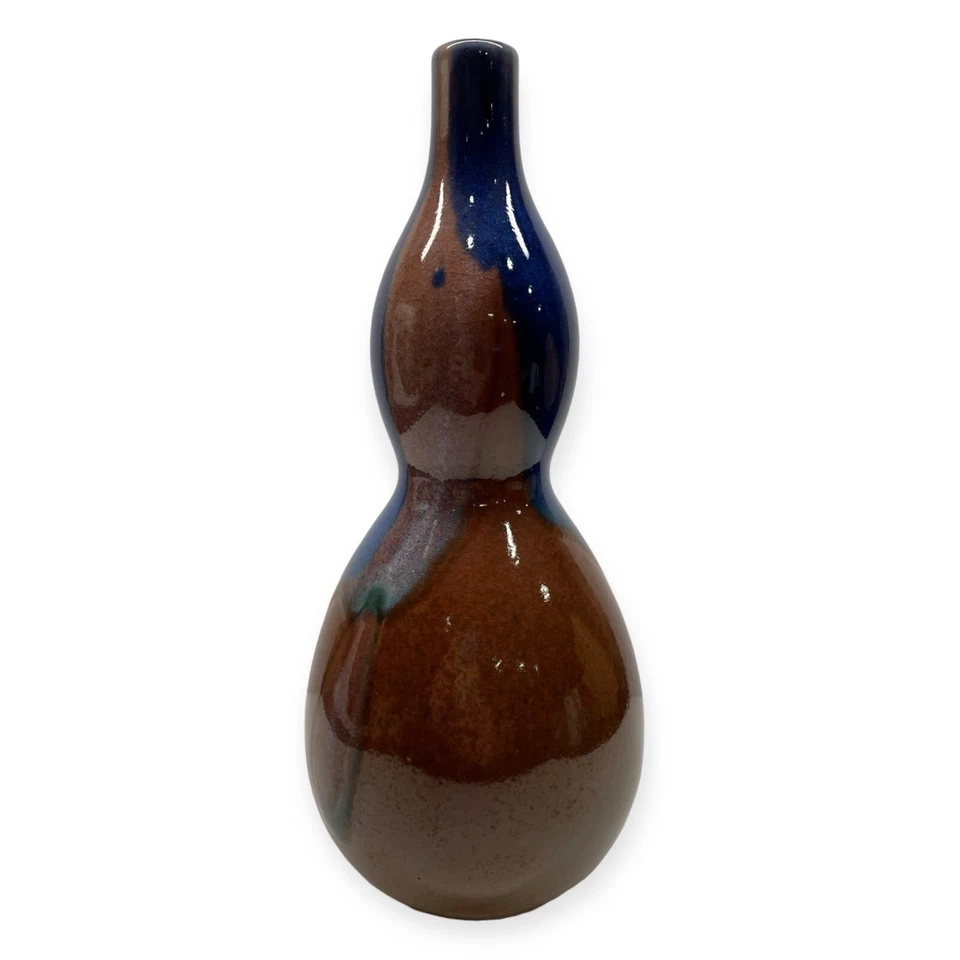 Jarrón Diane Love For Mikasa Japón Hecho a Mano Doble Calabaza Esmaltado Arte Azul Marrón Foto 4 de 4