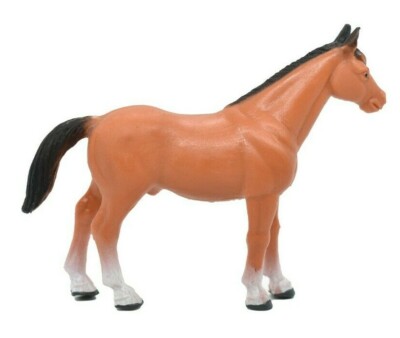 Horse, Brown & White Stocking Plastic Toy Animal, Realistic Figure, 3.5''  F4422