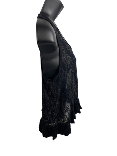 Candies Y2K Tank Top Black Mesh Sheer Floral Lace Fairy Grunge Whimsigoth Vamp L - Picture 10 of 13