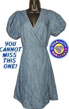WOMENS DRESS DENIM WRAP AROUND LIGHTWEIGHT. OLD NAVY. PUFFY SLEEVES Sz M. COTTON