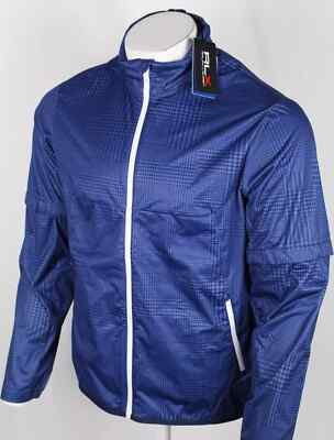 RLX Ralph Lauren Men's Jacket Convertible Water Repellent Full Zip Navy Plaid