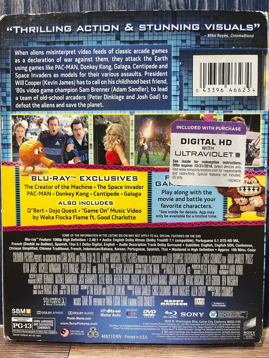 Pixels (Blu-ray) Adam Sandler W/ Lenticular Tetris Slipcover