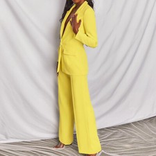 Women Formal Business Suits Career Office Uniform Blazer Wide-leg Trousers 2PC