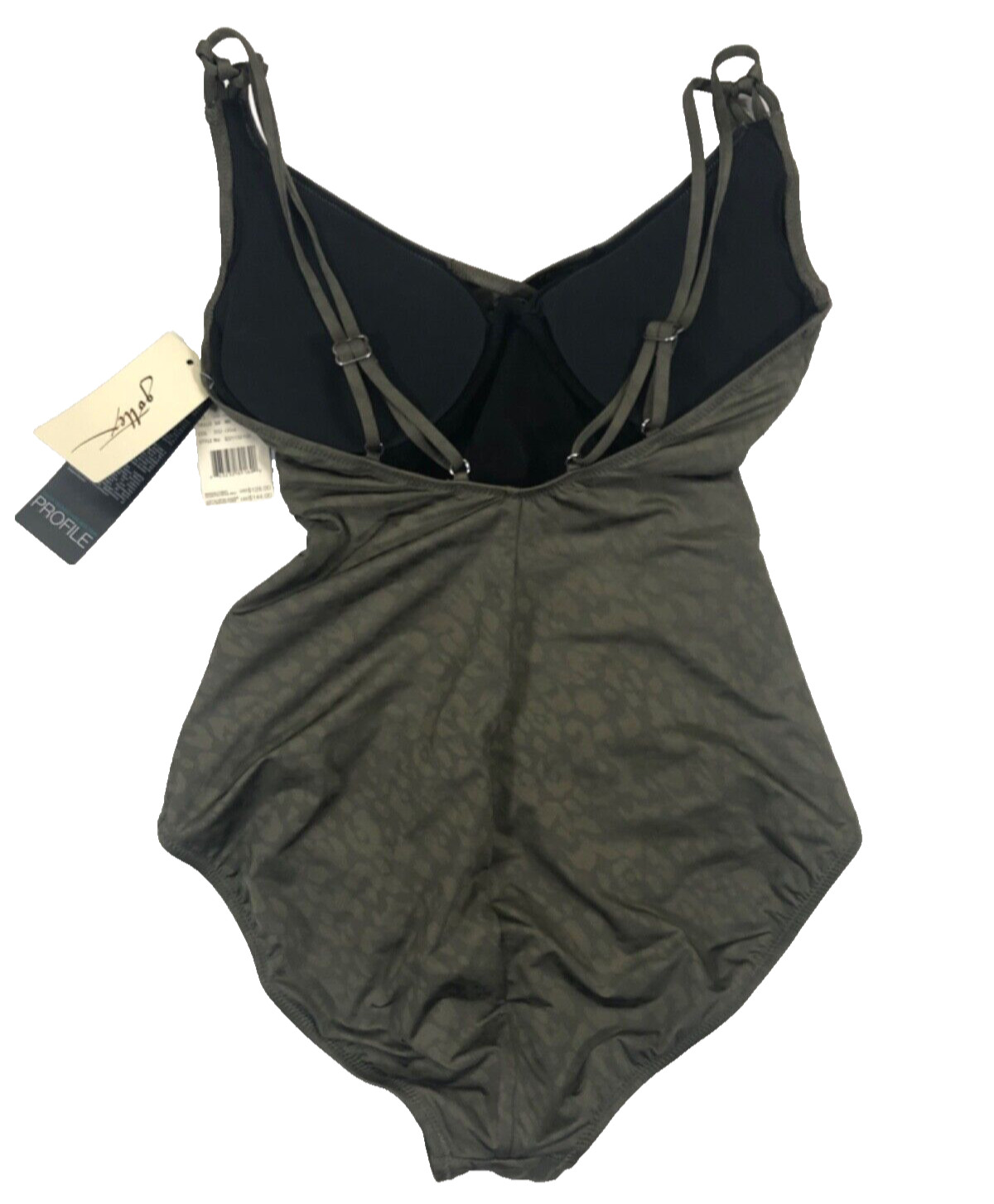 NWT Profile by Gottex Luminous Safari V-Neck One-Piece Swimsuit Olive US-10 $128