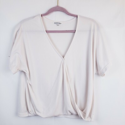 Black Swam Womens Blouse Faux Wrap Ivory Pink Stretch Size Small 