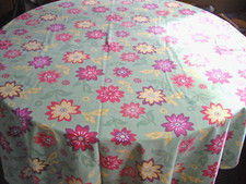 Home Studio Sage Green Cotton Tablecloth Table Cloth w/ Flowers 57" x 92"