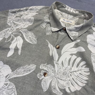 Tommy Bahama Shirt Adult Extra Extra Large Gray Floral Short Sleeve Silk Mens