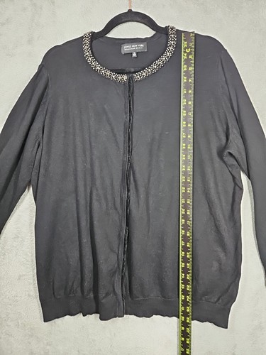 Jones New York Wool Blend Black Long Slv Rhinestones Beads Collar Sweater Sz 3X - Picture 7 of 18