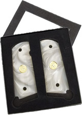 1911 Officer White Pearl Acrylic Gun Grips with Gold Colt Medallions