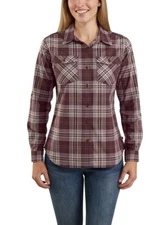 Carhartt Women's Rugged Flex Button-Front Plum Shirt Cabin Woodsy XXL (20) NEW