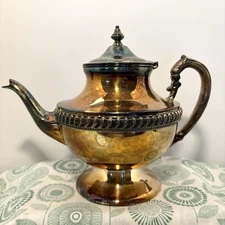 Vintage Lehman Brothers Teapot Silverplate on Copper with Hinged Lid New York NY