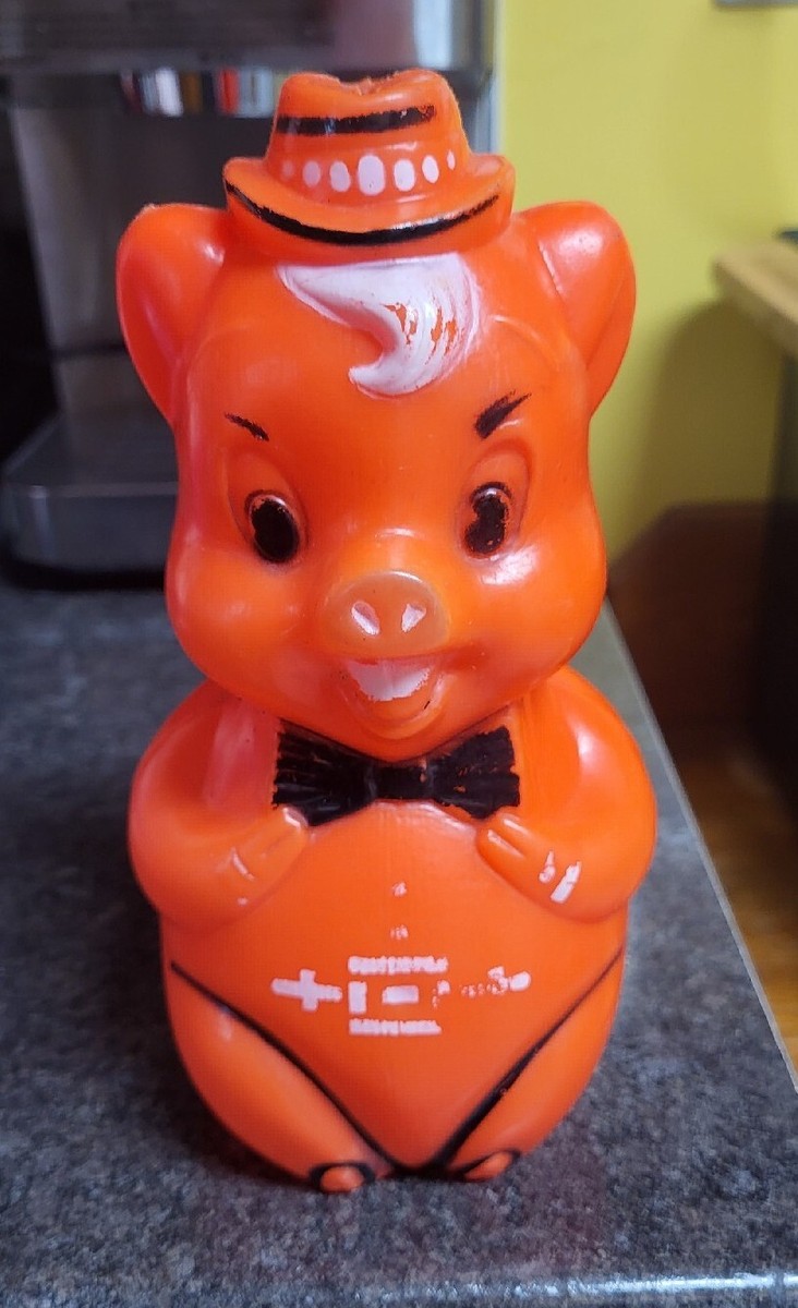 Regal Toys Vintage Late 1950's Orange Plastic Blow Mold Piggy Coin