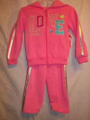 LOVE & Hearts 2 pc Pink Zipper Hoodie Top & Pants Size 24M New w/ TAGS - Image 1 of 4