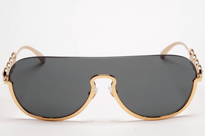 Versace Sunglasses Gold Medusa Visor Shield Shiny Dark Grey MOD VE