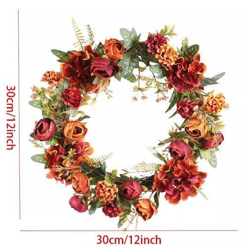 Artificial Fall Wreath Tea Bud Hydrangea Wreaths Farmhouse Front Door Wall Decor