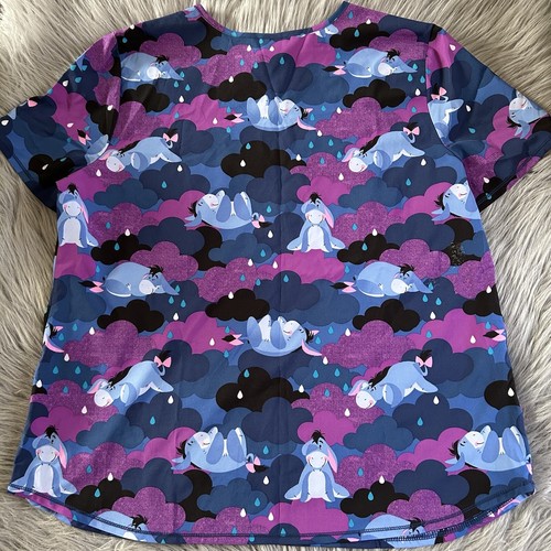 Disney Eeyore Scrub Top Womens Size XL Purple Blue Short Sleeve V-Neck Shirt - Picture 6 of 6