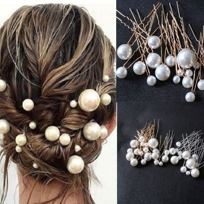 18pcs U-shaped Crystal Pearl Bun HairPin Clip Grips Flower  display picture 1