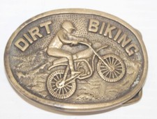 Vintage 1970s BTS Dirt Biking Belt Buckle Motorcycle Motocross Bike Oval Brass