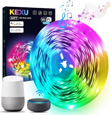 LED Strip Lights 50ft Smart WiFi Music Sync Bluetooth Light App Control Remote