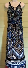 SALE Beautiful Enfocus Studio Full Length Black & Blue Print Key Hole Dress SZ 6