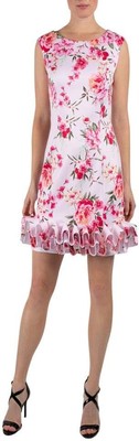 DONNA RICCO Women's Sleeveless Multicolor Printed Scuba Cupcake Hem Dress - NEW
