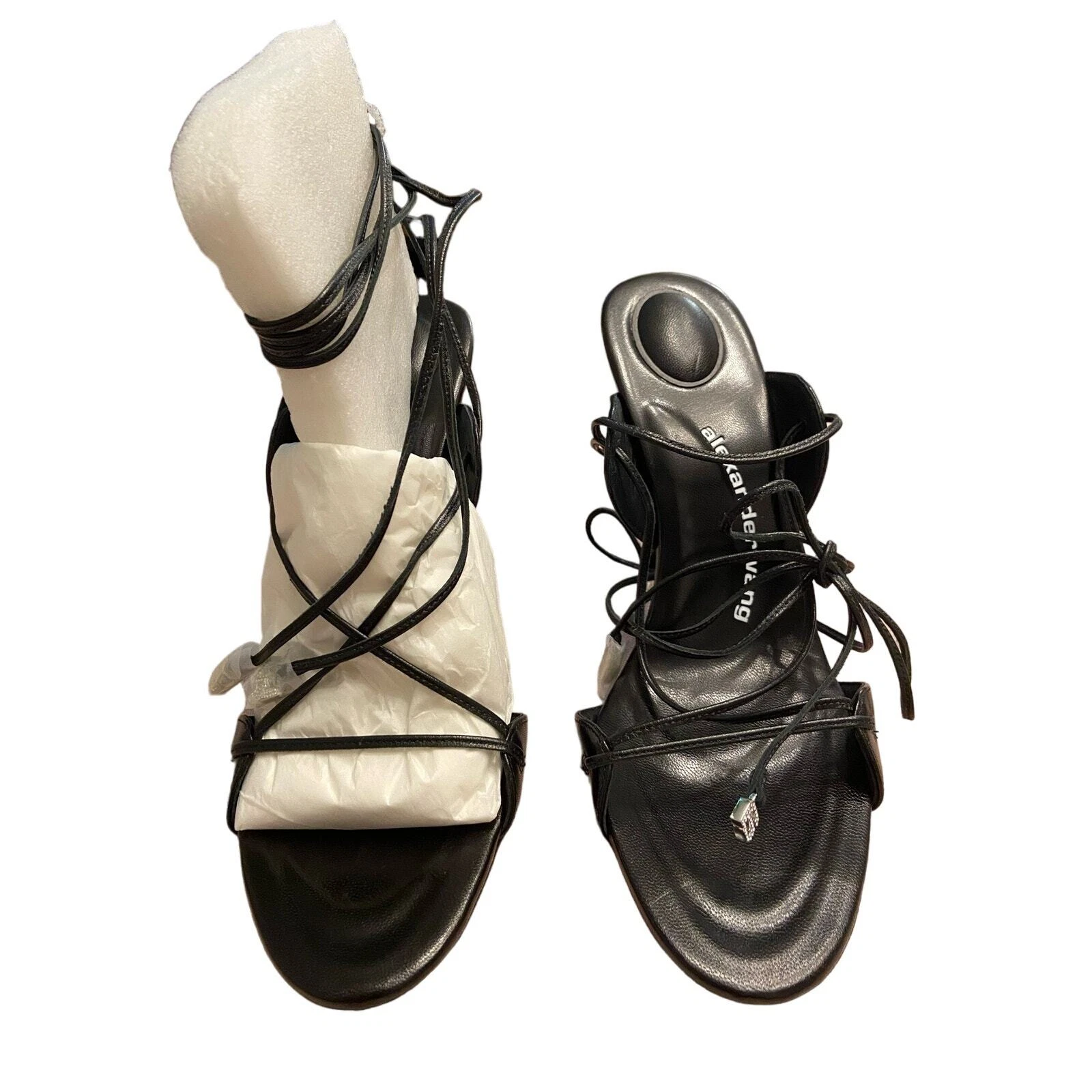 Alexander Wang Lucienne 105 sandalo con tacco avvolgente in pelle nero taglia 10 40