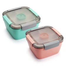 Freshmage Salad Lunch Containers To Go, 2 Pack 52-oz Bowls with 3 Compartment...