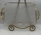 Art Deco Jeanette Harp Design Glass Handled Butler's Tray Platter Gold Trim