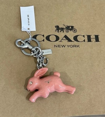 NWT COACH Bunny Bag Charm Keyring Key Fob Pink Silver CBH21