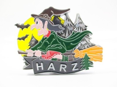 Harz Hexe Metall Magnet Germany Souvenir Besen Wald Fledermaus