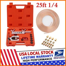 Brake Line Pipe Kit 1/4 25ft Copper Steel Pipe Flaring Tool w/ 20 Nuts Fittings