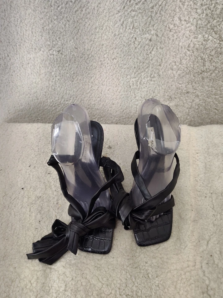 Steve Madden Mujer Tacones 7 1/2M Negro Cuero Cordones Stiletto Sandalias Zapatos Foto 2 de 4