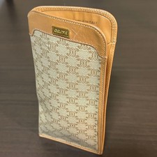 CELINE Macadam Pattern Glasses Case Beige Italy Sunglasses Eyeglasses Compact