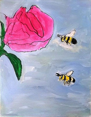 Bees To A Rose Contemporary Expressionist Original Painting Canvas 11x14.