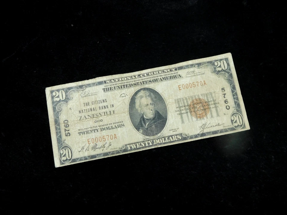 1929 $20 National Bank of Zanesville Ohio Brown Seal National Currency Note - Image 3 of 4